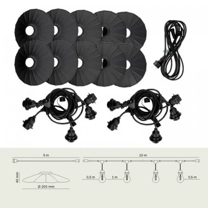 Cordão de luzes decorativo para exterior CRETE 10xE27/230V 15m IP44