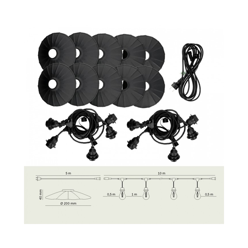 Cordão de luzes decorativo para exterior CRETE 10xE27/230V 15m IP44