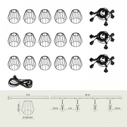 Cordão de luzes decorativo para exterior CRETE 15xE27/230V 20m IP44