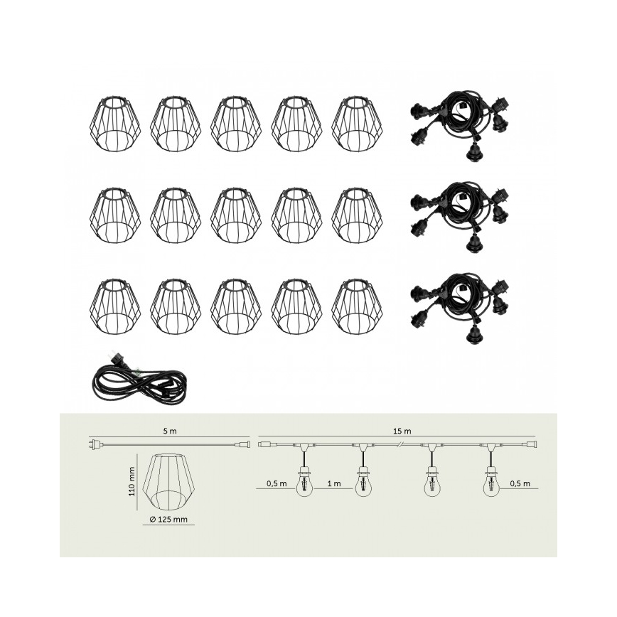 Cordão de luzes decorativo para exterior CRETE 15xE27/230V 20m IP44