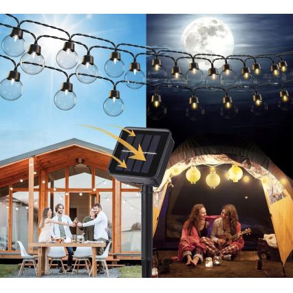 Cordão de luzes decorativo solar LED 20xLED/8 funções 500 mAh 7,6 m IP67 branco quente