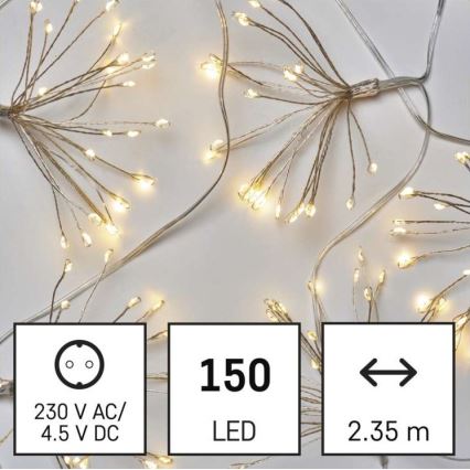 Cordão de luzes LED 150xLED/5,35m branco quente