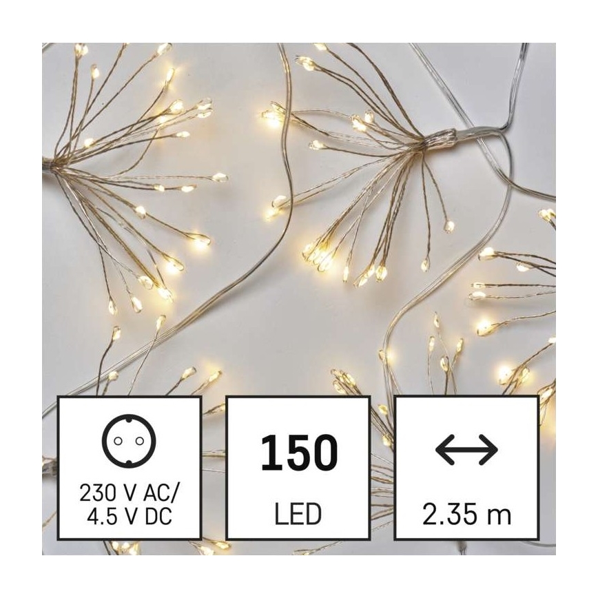 Cordão de luzes LED 150xLED/5,35m branco quente