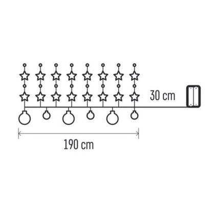 Cordão de luzes LED 20 LEDs/2xAA, 2,2 m, branco quente