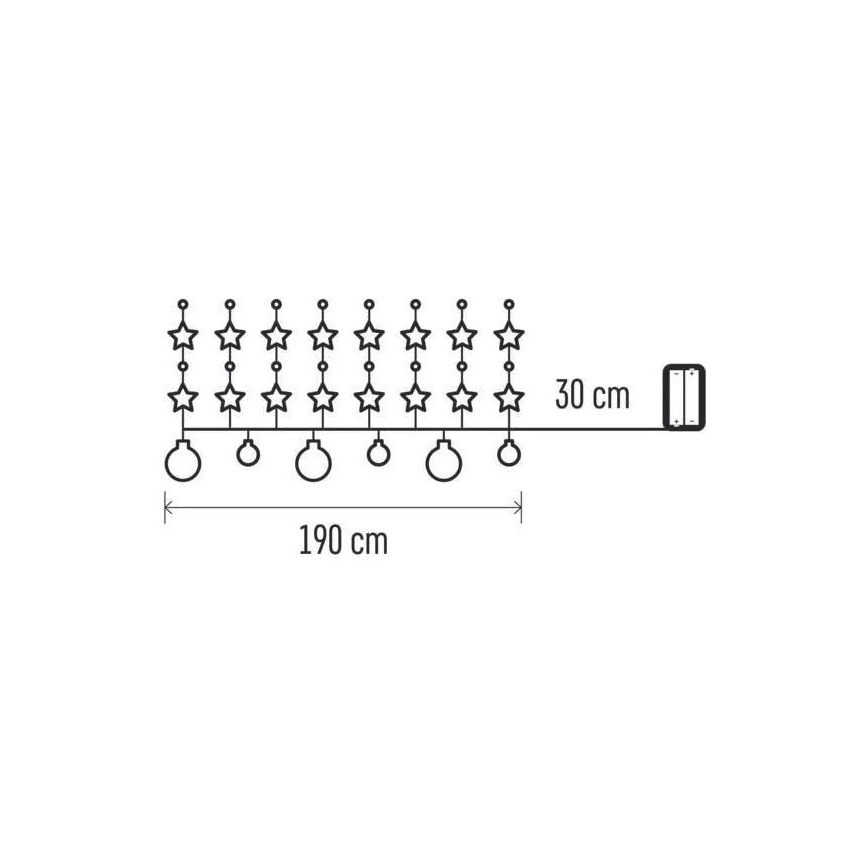 Cordão de luzes LED 20 LEDs/2xAA, 2,2 m, branco quente