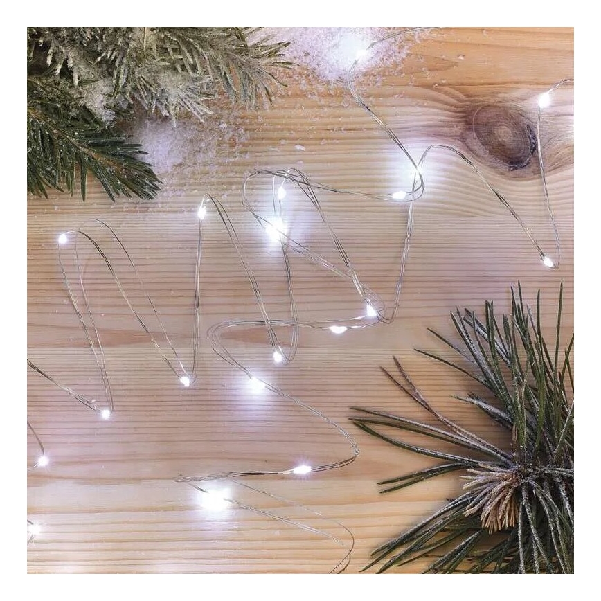 Cordão de luzes LED 20xLED/2xAA 2,4m branco frio