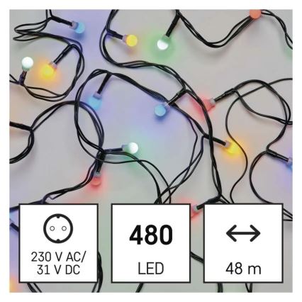 Cordão de luzes LED 480 LEDs / 8 funções, 53 m, IP44, multicolorido
