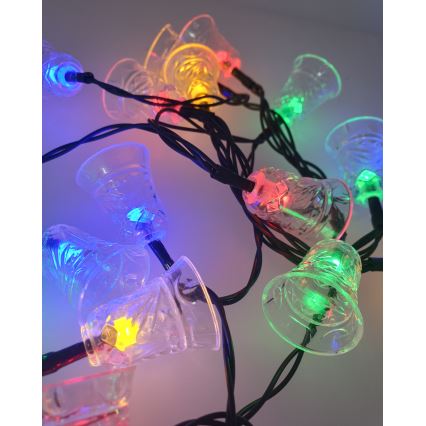 Cordão de luzes LED de Natal para exterior 20xLED/2xAA 2,2 m IP44 multicolorido com sininhos