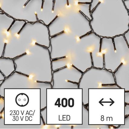 Cordão de luzes LED de Natal para exterior 400 LEDs/13 m IP44 branco quente