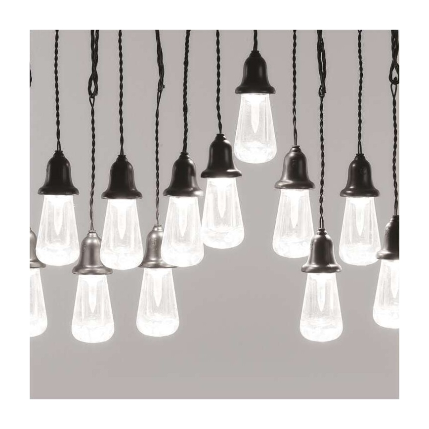Cordão de luzes LED decorativo para exterior, 16 LEDs, 8,6 m, IP44, branco frio