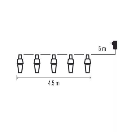Cordão de luzes LED para exterior, 10 LEDs, 9,5 m, IP44, branco frio