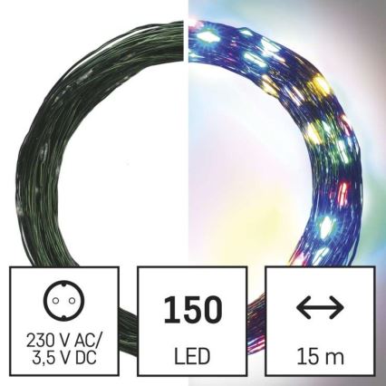 Cordão de luzes LED para exterior 150 LEDs/20 m IP44 multicolorido