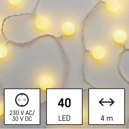 Cordão de luzes LED para exterior, 40 LEDs, 9 m, IP44, branco quente