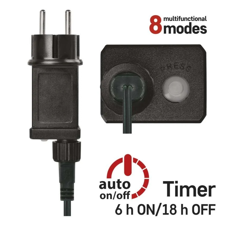 Cordão de luzes LED para exterior, 80 LEDs / 8 funções, 13 m, branco frio, IP44