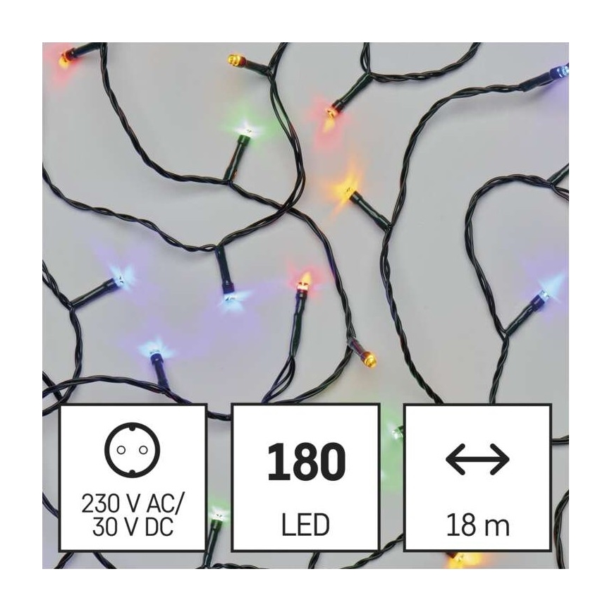 Cordão de luzes LED para exterior — 180 LEDs / 23 m, IP44, multicolor