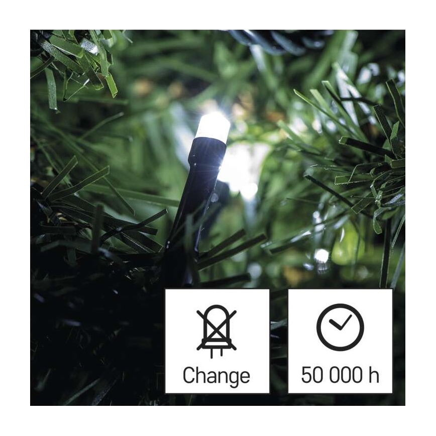 Cordão de luzes LED para exterior — 40 LEDs / 9 m, IP44, branco frio