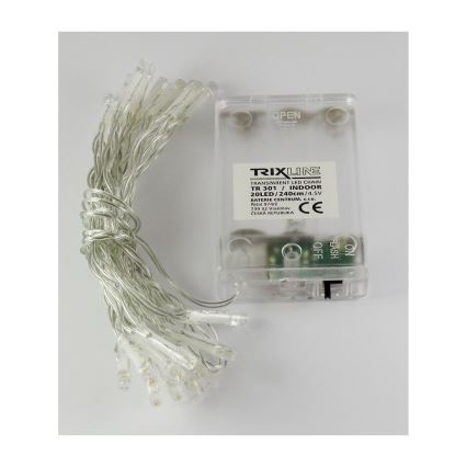 Cordão de luzes LED para Natal 20 LEDs/2 funções 2,4m branco quente