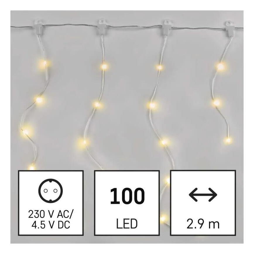 Cordão de Natal LED para exterior 100xLED/8 funções 7,9x0,7m IP44 branco quente
