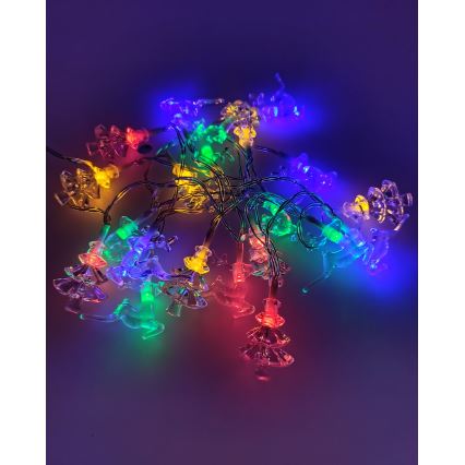 Cordão de Natal LED para exterior, 20 LEDs, 2x AA, 2,2 m, IP44, multicolorido — motivos de árvores de Natal e renas