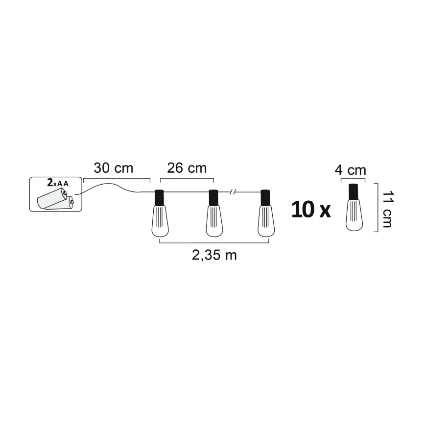 Cordão decorativo LED EDISON 2,65 m 10xLED/2xAA