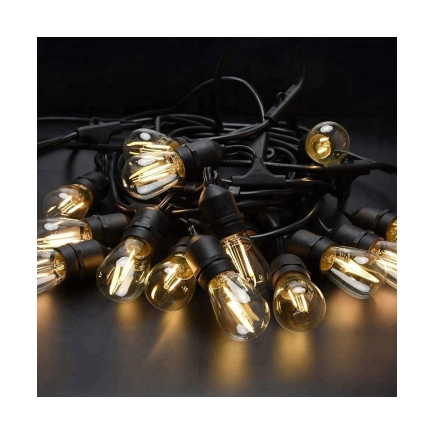 Cordão decorativo LED para exterior 20xE27/1W/230V, 20,94 m, IP44, preto