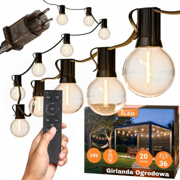 Cordão decorativo LED regulável para exterior 36xE12/1W/24/230V 22,35 m IP65 preto + comando remoto