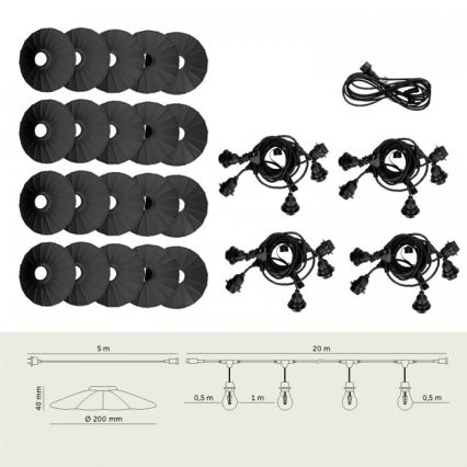 Cordão decorativo para exterior CRETE 20xE27/230V 25m IP44