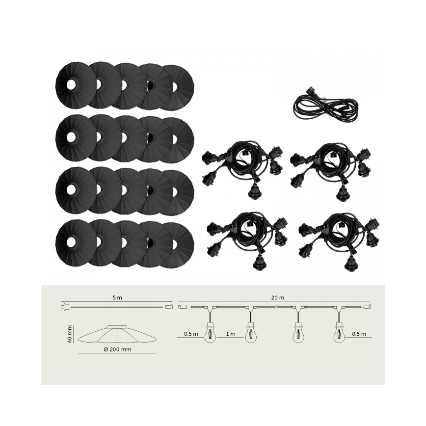 Cordão decorativo para exterior CRETE 20xE27/230V 25m IP44