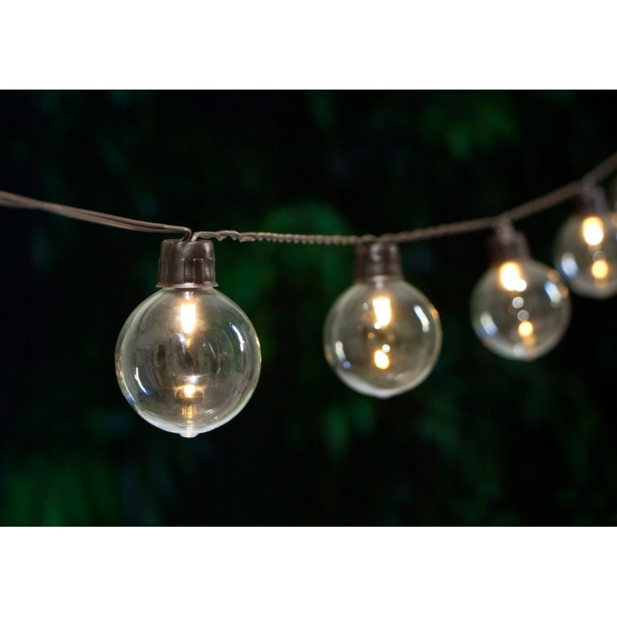Cordão decorativo solar com 30 LEDs, 8 funções, bateria 500 mAh, 10,6 m, IP67, branco quente