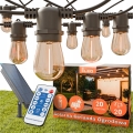 Cordão decorativo solar LED regulável 20xE27/0,3W/3/5V USB 2400 mAh 20,62 m IP65 preto + controlo remoto