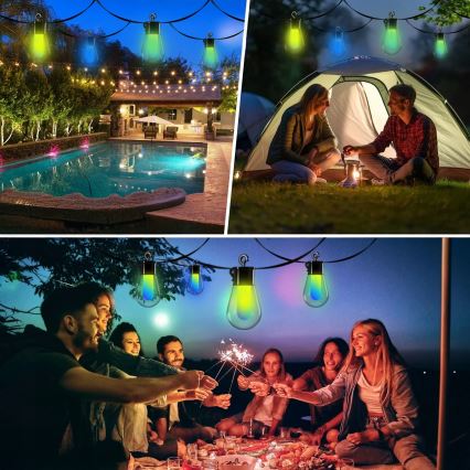 Guirlanda decorativa solar LED RGB regulável 15 LEDs/18 funções USB 6 m IP44 preto + controlo remoto