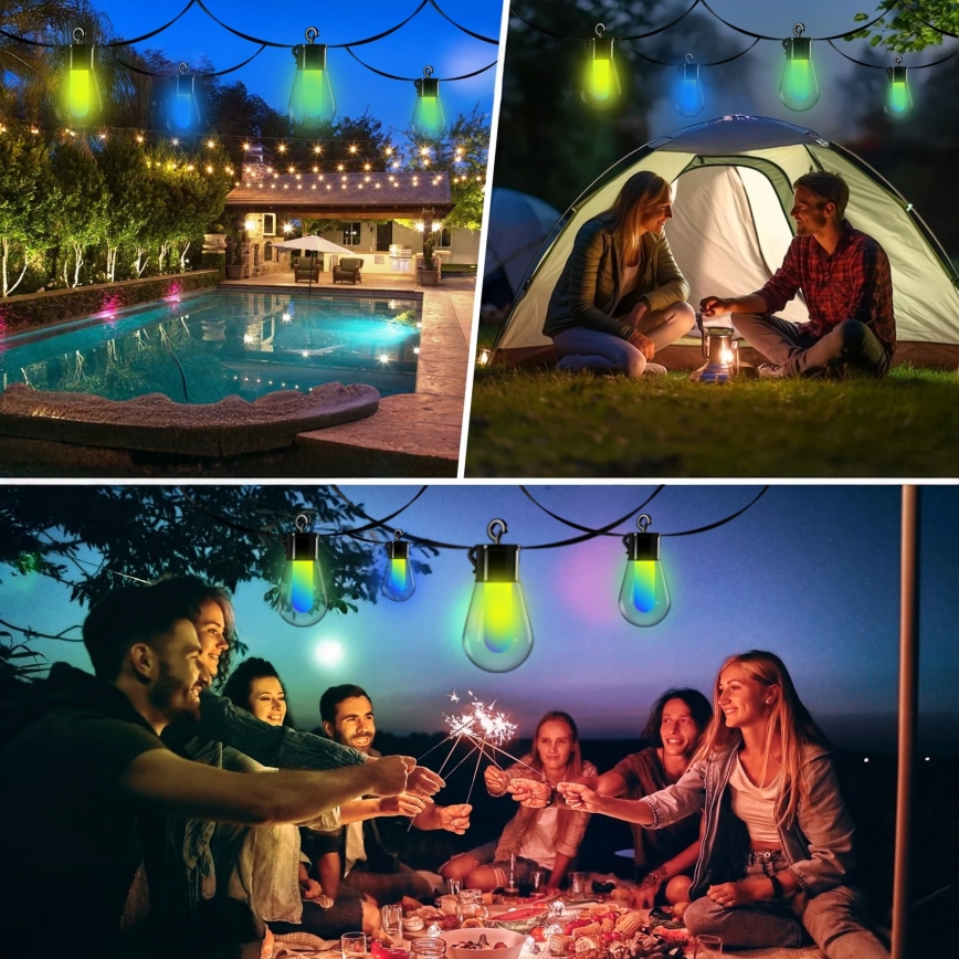 Guirlanda decorativa solar LED RGB regulável 15 LEDs/18 funções USB 6 m IP44 preto + controlo remoto