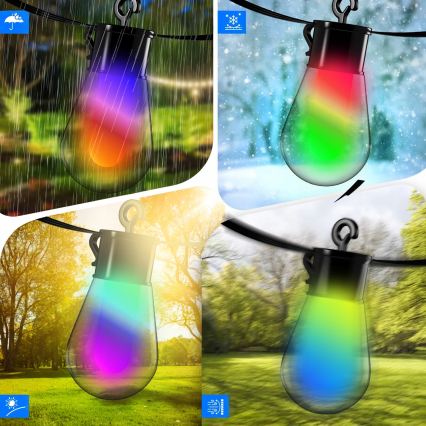 Guirlanda decorativa solar LED RGB regulável 15 LEDs/18 funções USB 6 m IP44 preto + controlo remoto