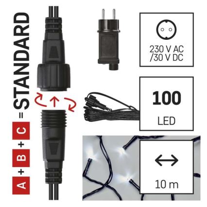 Cordão LED para exterior 100xLED/15m IP44 branco frio