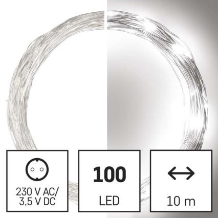 Cordão LED para exterior 100xLED/15m IP44 branco frio