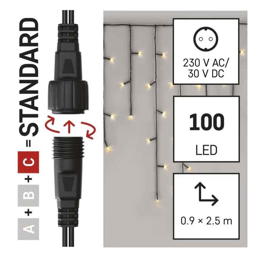 Cordão LED para exterior 100xLED/2,5x0,9m IP44 branco quente