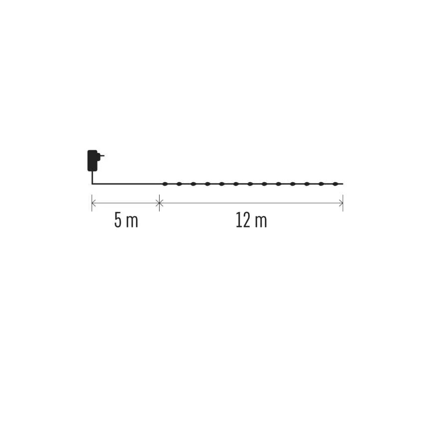 Cordão LED para exterior, 120 LEDs/17 m, IP44, branco quente