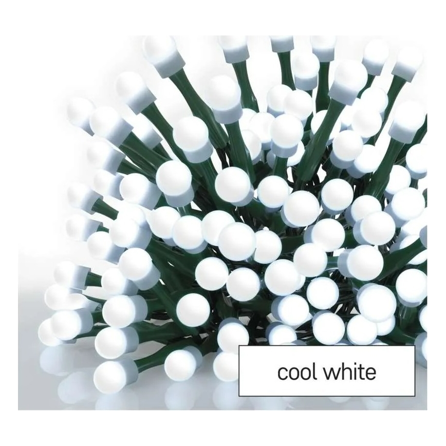 Cordão LED — 200 LEDs, 8 funções, 20 m, IP44, branco frio