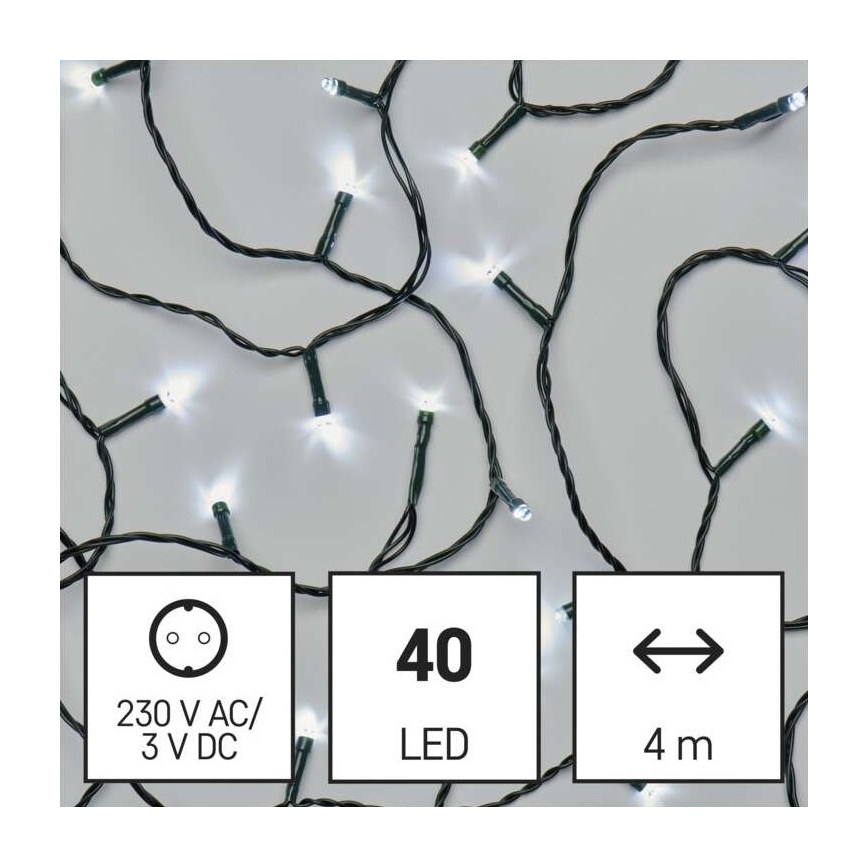 Cordão luminoso de Natal LED para exterior 40xLED/9m IP44 branco frio