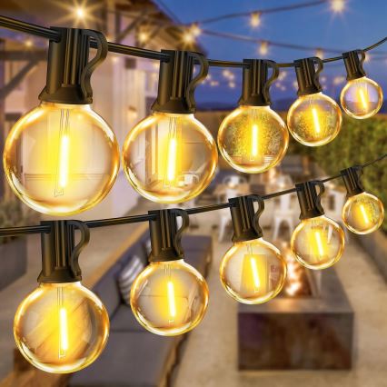 Cordão decorativo LED regulável para exterior, 25 lâmpadas E12 (1W), 24/230V, 17,5 m, IP65, preto + controlo remoto