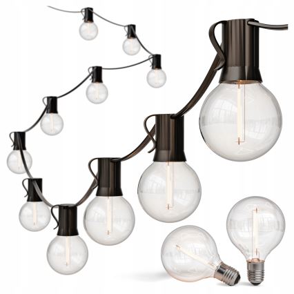 Cordão decorativo LED regulável para exterior, 25 lâmpadas E12 (1W), 24/230V, 17,5 m, IP65, preto + controlo remoto