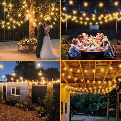 Cordão de luzes decorativas LED regulável para exterior, 25xE12/1W/24/230V, 17,5 m, IP65, preto + controlo remoto