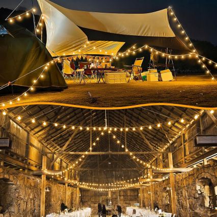 Cordão de luzes decorativas LED regulável para exterior, 25xE12/1W/24/230V, 17,5 m, IP65, preto + controlo remoto