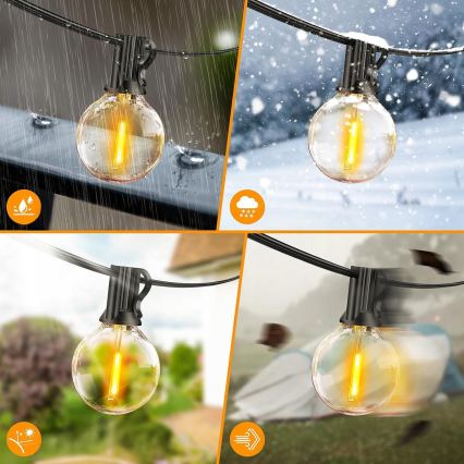 Cordão de luzes decorativas LED regulável para exterior, 25xE12/1W/24/230V, 17,5 m, IP65, preto + controlo remoto