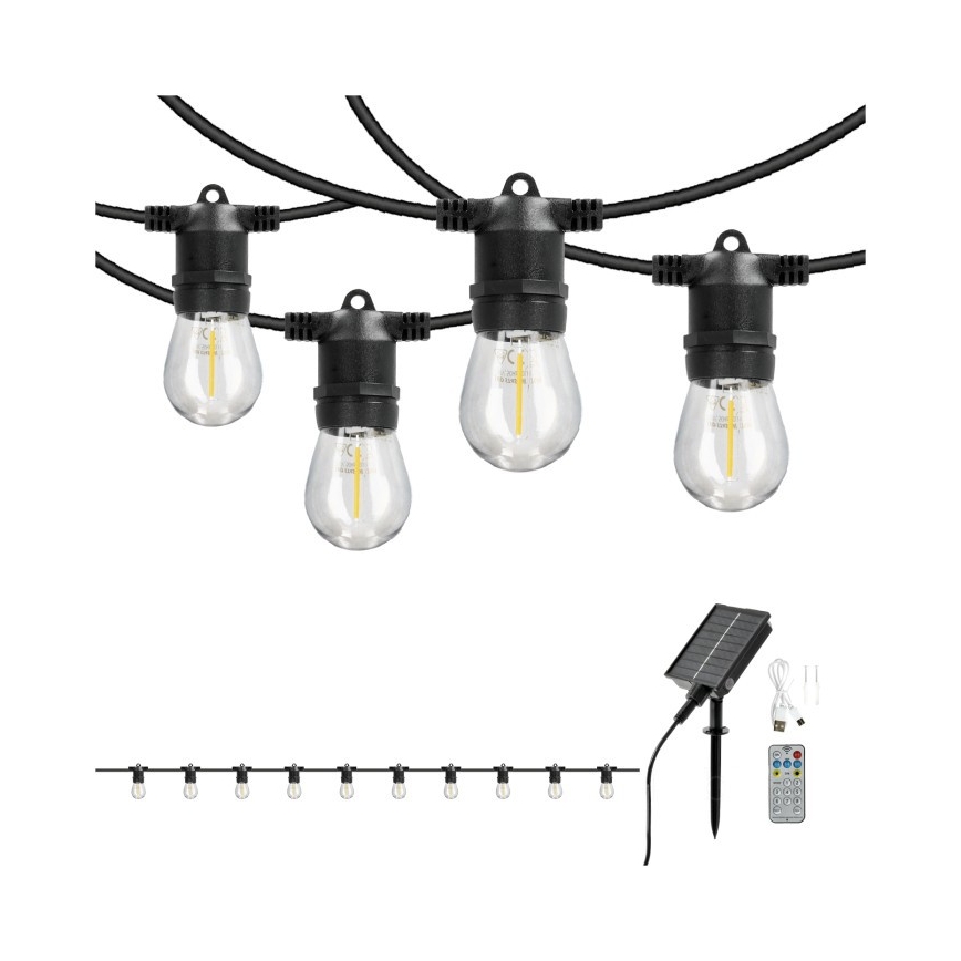Guirlanda decorativa solar LED regulável STARLIGHT NEO 10xE27/3,7V 2700K IP54 1200 mAh 11,5m + telecomando