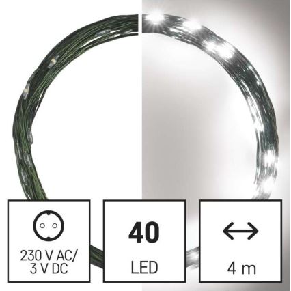 Corrente de Natal exterior 40xLED/9m IP44 branco frio