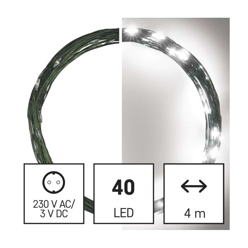 Corrente de Natal exterior 40xLED/9m IP44 branco frio