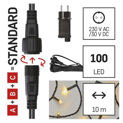 Corrente de Natal exterior LED 100xLED/15m IP44 branco quente