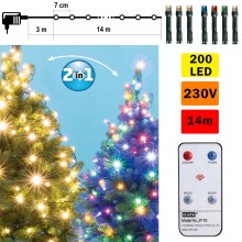 Corrente de Natal exterior LED 200xLED 17m IP44 branco quente/multicolor + controlo remoto