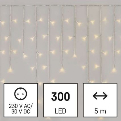 Corrente de Natal exterior LED 300xLED/8 modos 10m IP44 branco quente + controlo remoto